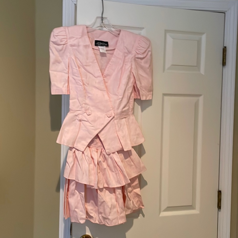 All that Jazz mini skirt and single button top- 3 hidden snaps above button